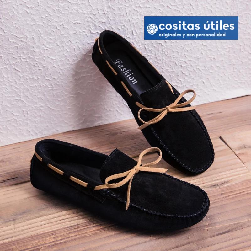 Mocasines negros casual elegantes y cómodos Mocasines negros de ante con contraste para hombre