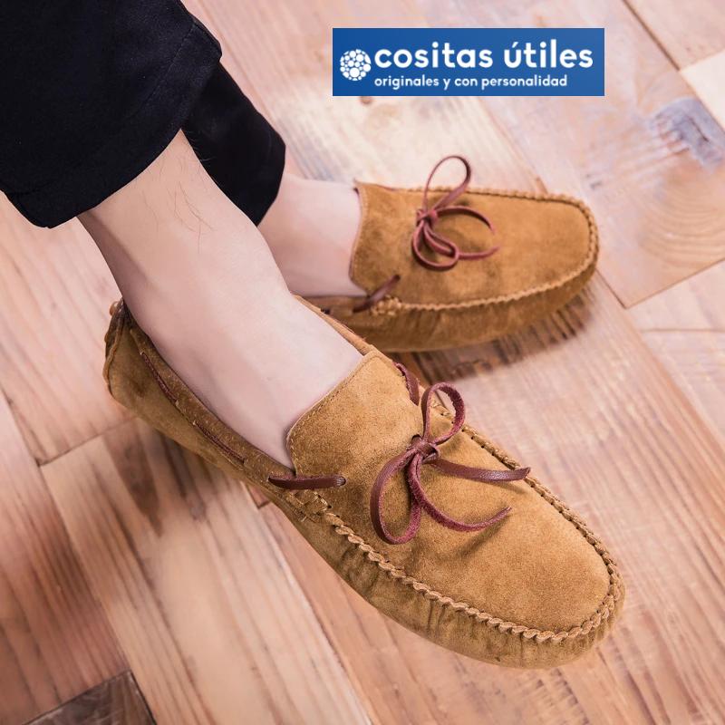Mocasines casual elegantes marrón claro para hombre Mocasines marrón claro de ante con lazo contraste