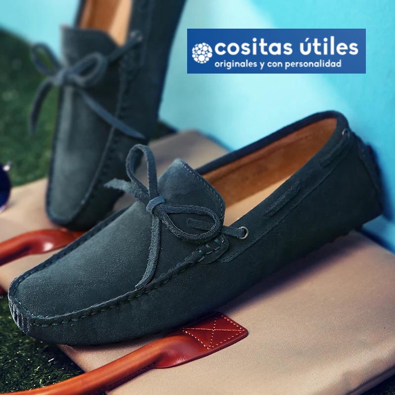 Mocasines verdes cómodos para conducir y vestir Mocasines verdes de ante estilo casual elegante