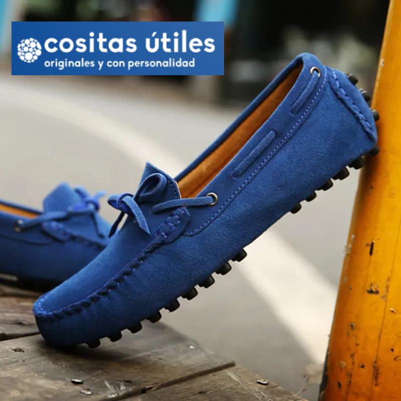 Mocasines casuales azules de ante para hombre Mocasines de ante azul con lazo para hombre