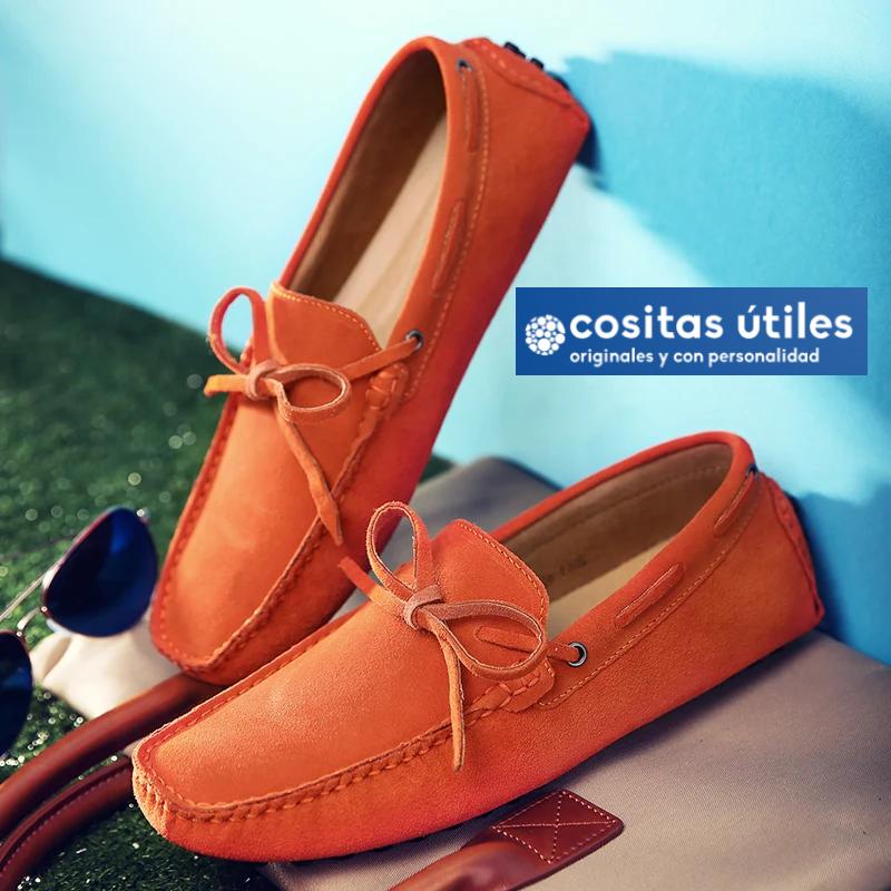 Mocasines naranjas de ante con lazo para hombre