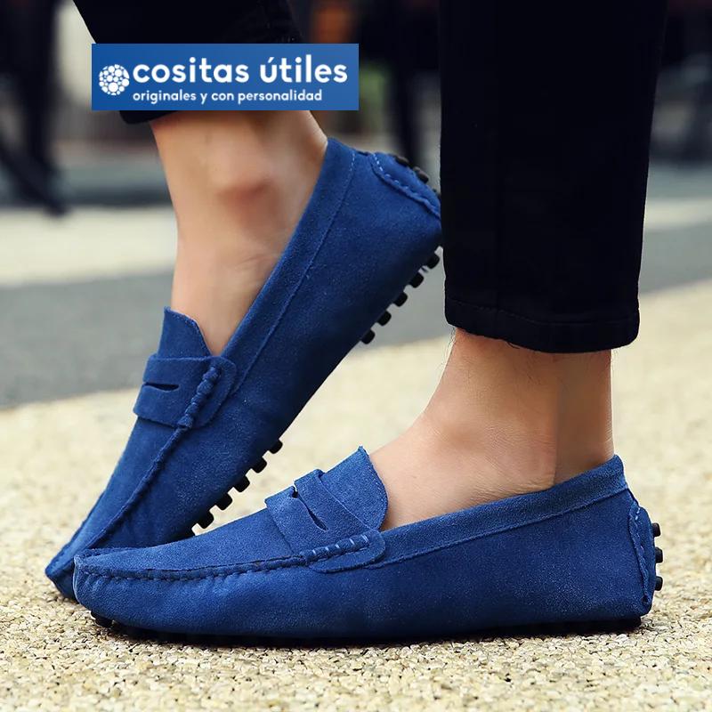 Mocasines casuales de ante azul para hombre Mocasines de ante azul para hombre hechos a mano