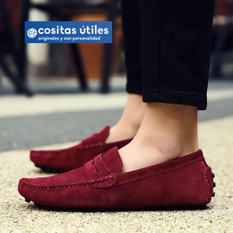 Mocasines granate de ante estilo casual elegante Zapatos mocasines granate para hombre