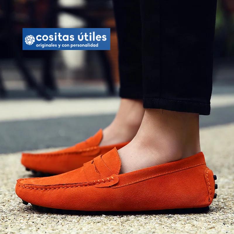 Mocasines naranjas de ante para hombre Zapatos casuales naranjas de ante cómodos