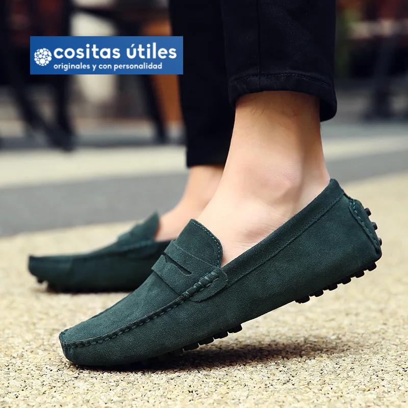 Mocasines verdes de ante casual elegante Mocasines de ante verde oscuro para hombre
