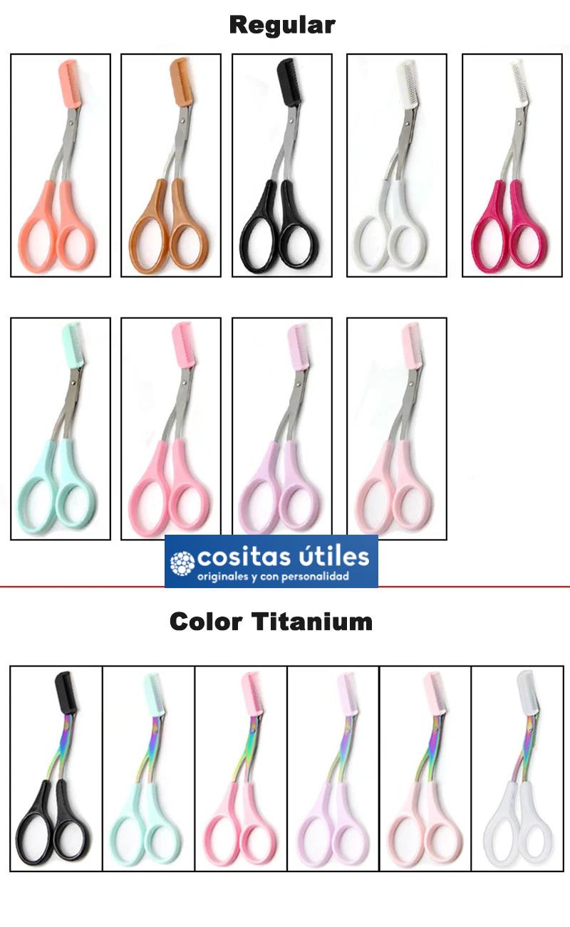 Tijera para cejas con peine en varios colores Tijera recortadora de cejas con peine disponible en varios colores